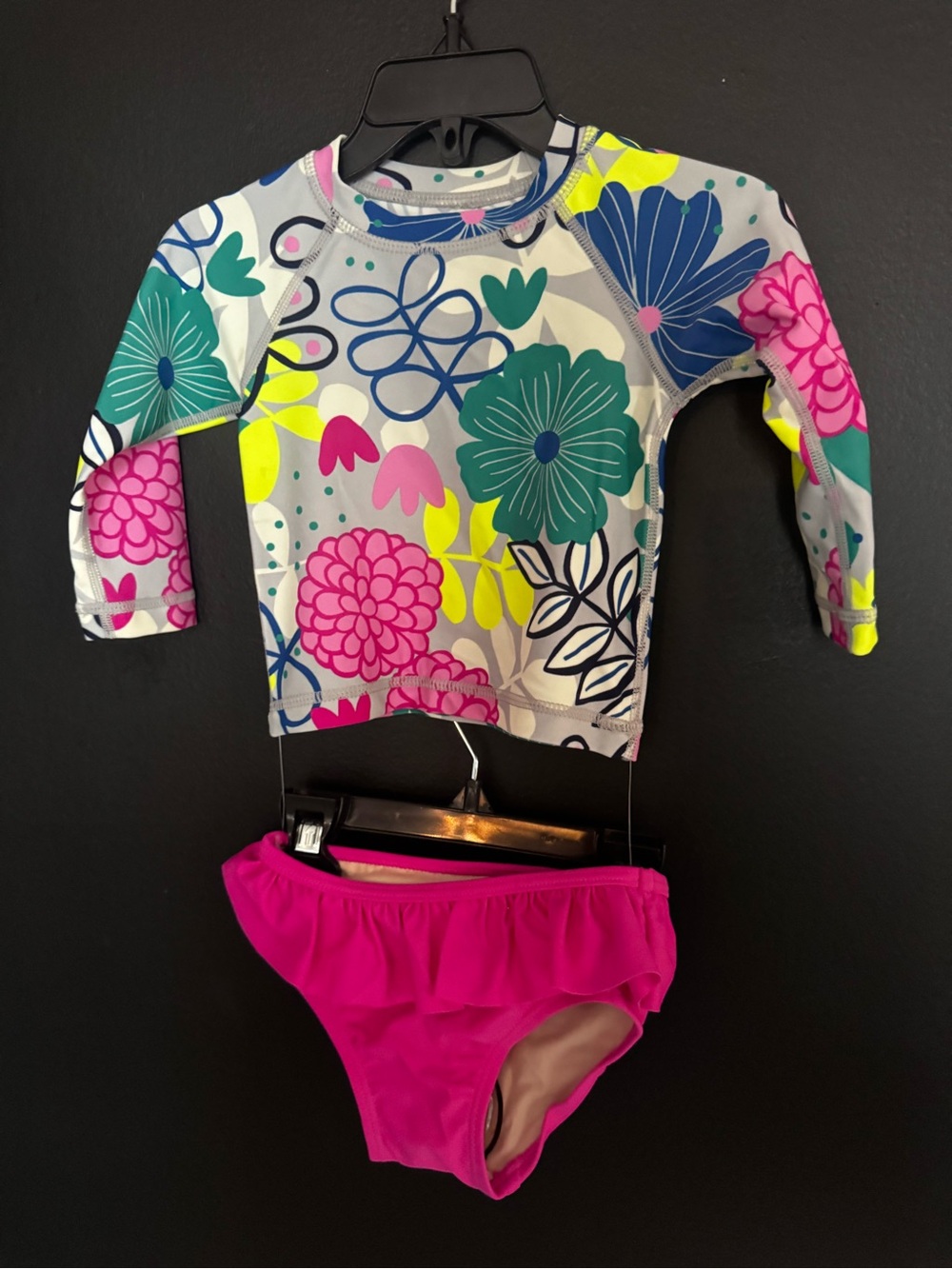 Tea Collection Girls' Floral Long-Sleeve Rash Guard Set - Pink, Green & Blue